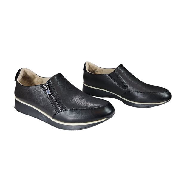 Naturalizer Sneakers sz 7.5M Women Finny Walking‎ Shoes Black White Zipper Wedge - Picture 1 of 12